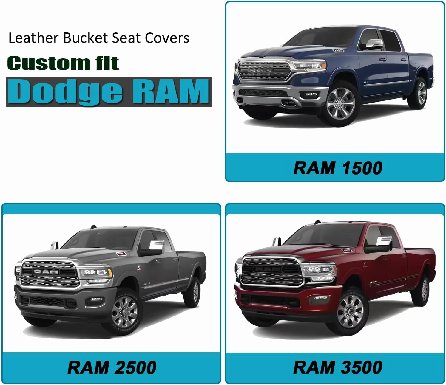 GIANT PANDA Front Car Seat Covers Custom Fit Dodge Ram 1500 2500 3500 Trucks Seat Protectors (Black) 2-Pack