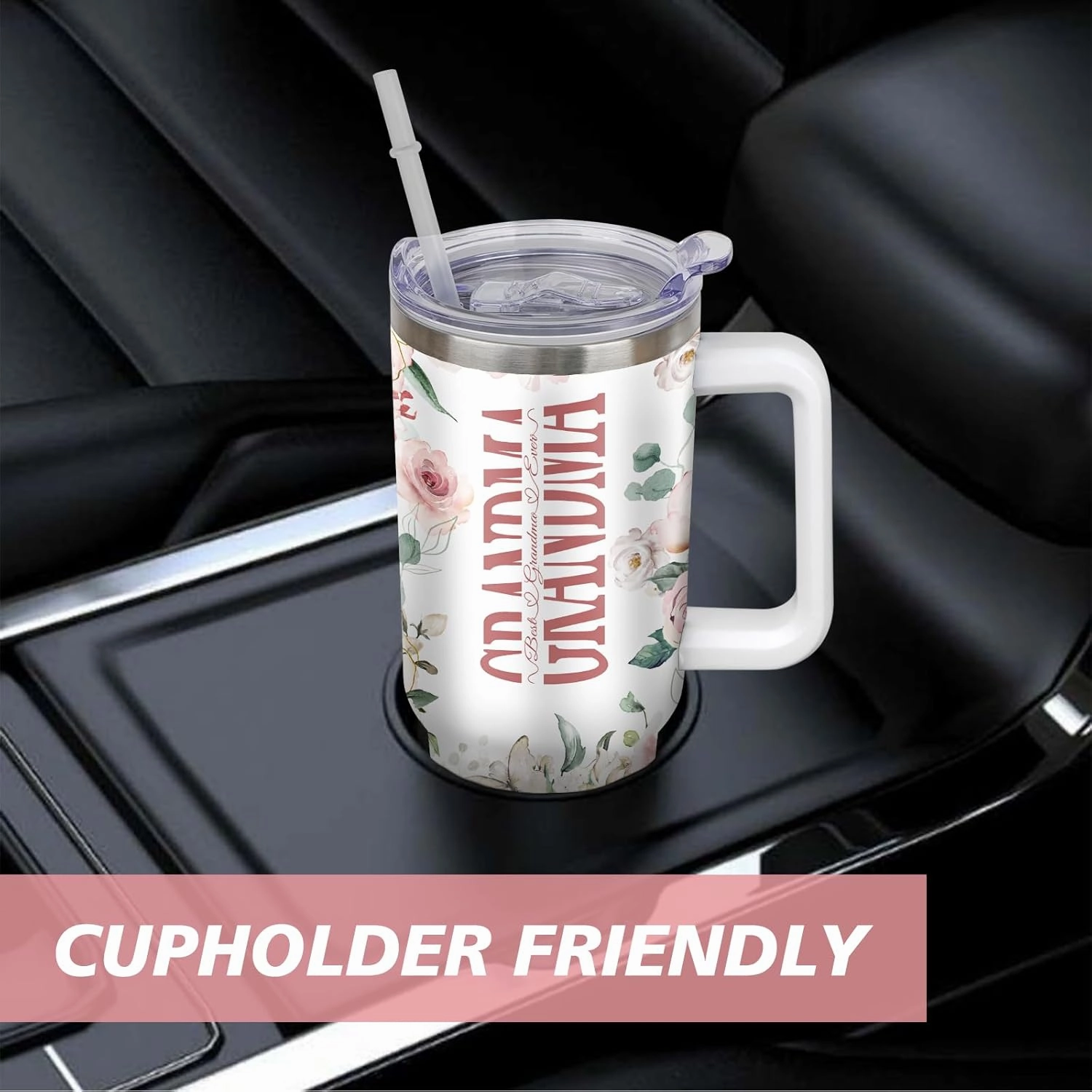 Gifts for Grandma Grandmother Gift from Grandson Granddaughter on Birthday Mothers Day&Christmas 40 oz Tumblers with Handle and Straw Stainless Steel Insulated Travel Coffee Cup Mug