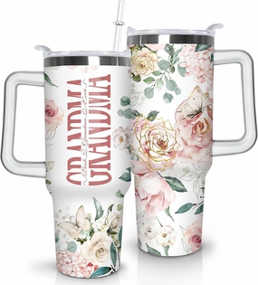 Gifts for Grandma Grandmother Gift from Grandson Granddaughter on Birthday Mothers Day&Christmas 40 oz Tumblers with Handle and Straw Stainless Steel Insulated Travel Coffee Cup Mug