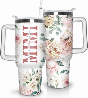 Gifts for Mimi Grandmother Gift from Grandson Granddaughter on Birthday Mothers Day&Christmas 30 oz Tumblers with Handle and Straw Stainless Steel Insulated Travel Coffee Cup Mug