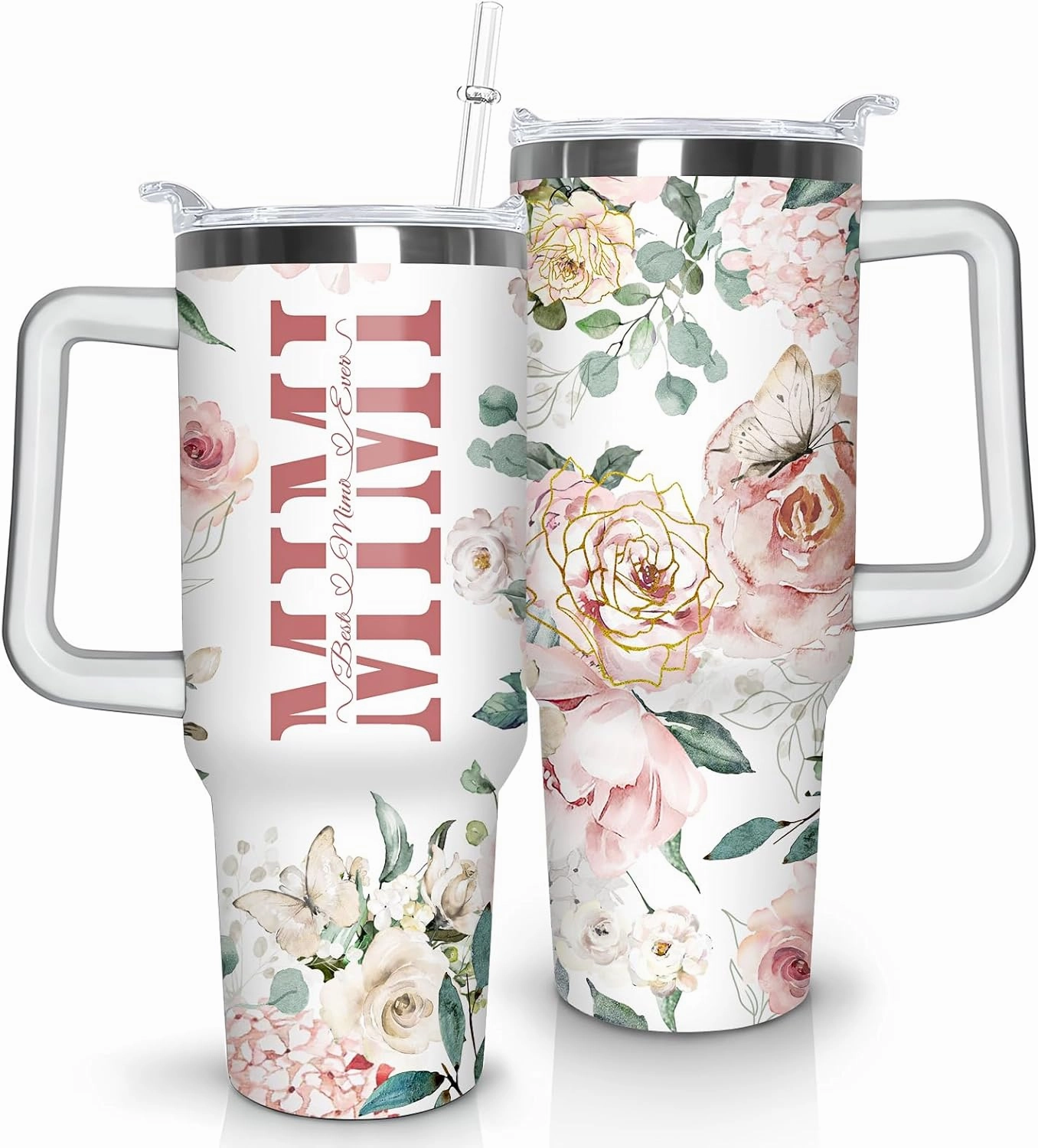 Gifts for Mimi Grandmother Gift from Grandson Granddaughter on Birthday Mothers Day&Christmas 30 oz Tumblers with Handle and Straw Stainless Steel Insulated Travel Coffee Cup Mug