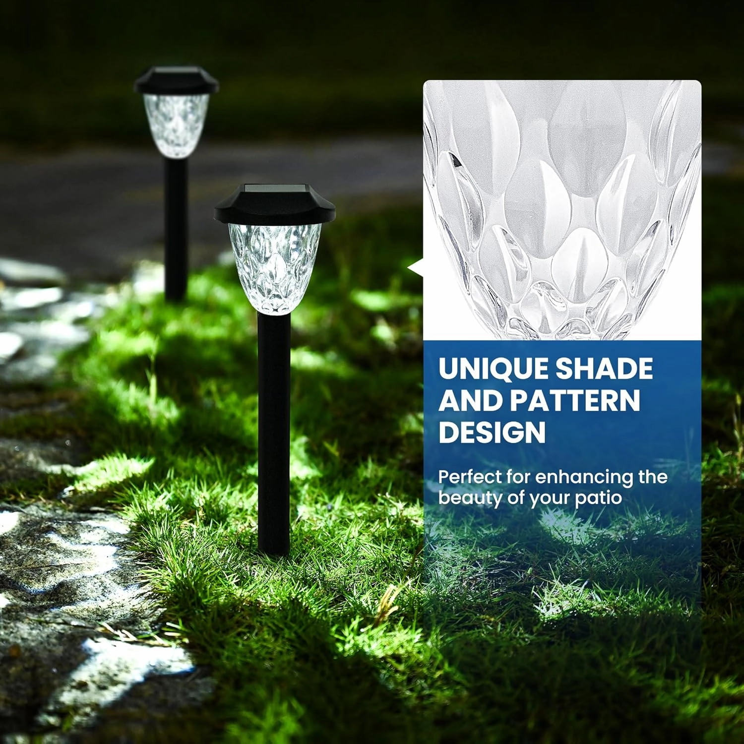 GIGALUMI 8 Pack Solar Lights Outdoor, Solar Pathway Lights with Great Pattern, Waterproof Auto On/Off Solar Powered Light for Outside Yard Garden Walkway Driveway Lawn Pathway