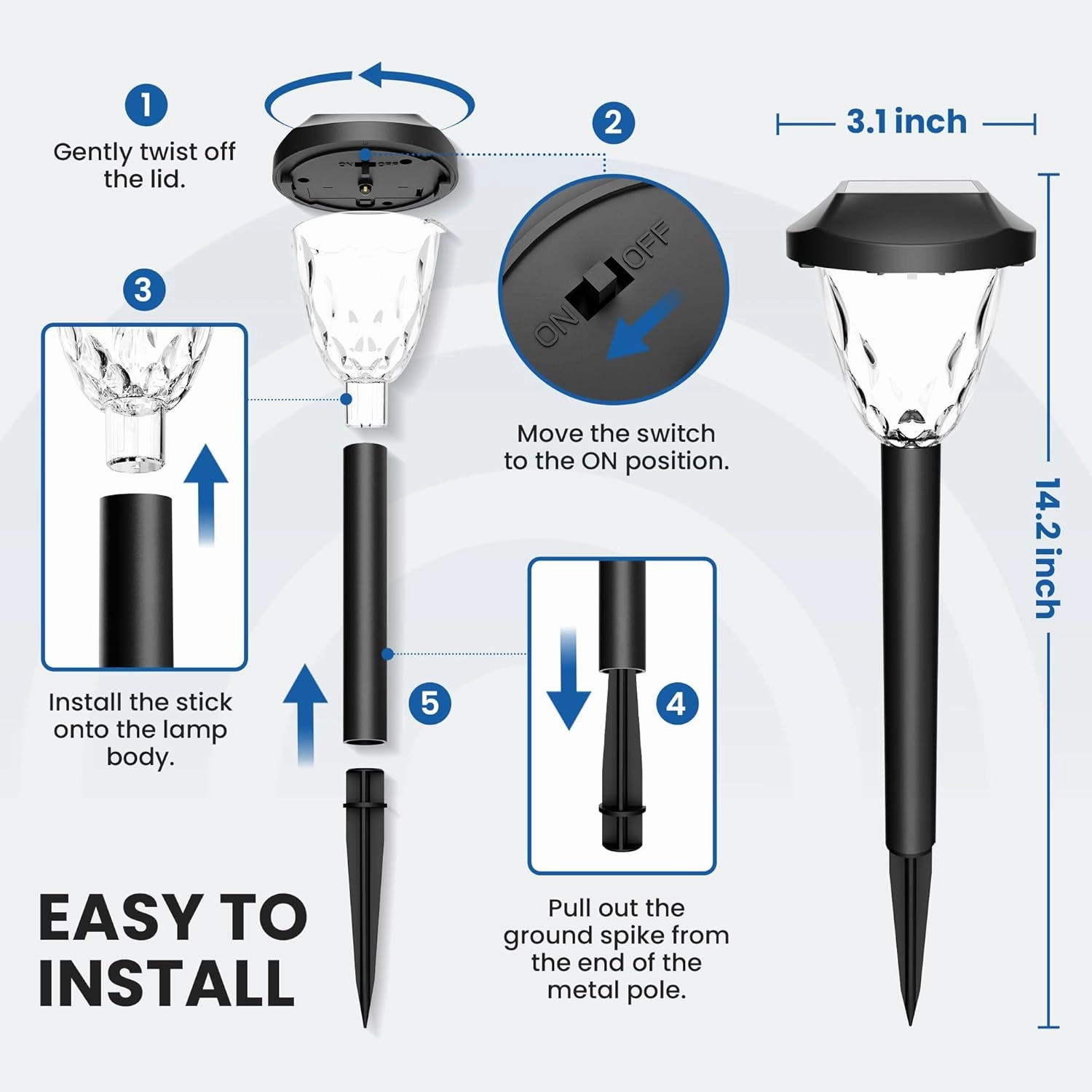 GIGALUMI 8 Pack Solar Lights Outdoor, Solar Pathway Lights with Great Pattern, Waterproof Auto On/Off Solar Powered Light for Outside Yard Garden Walkway Driveway Lawn Pathway