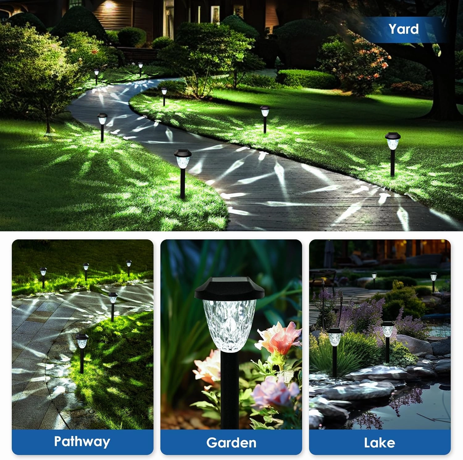 GIGALUMI 8 Pack Solar Lights Outdoor, Solar Pathway Lights with Great Pattern, Waterproof Auto On/Off Solar Powered Light for Outside Yard Garden Walkway Driveway Lawn Pathway