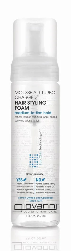 GIOVANNI Mousse Air-Turbo Charged, Hair Styling Foam - Lightweight for Natural Curls, Medium to Firm Hold, Add Texture & Shine, Curly Hair Products, No Parabens, Color Safe - 7 oz (Pack of 3)