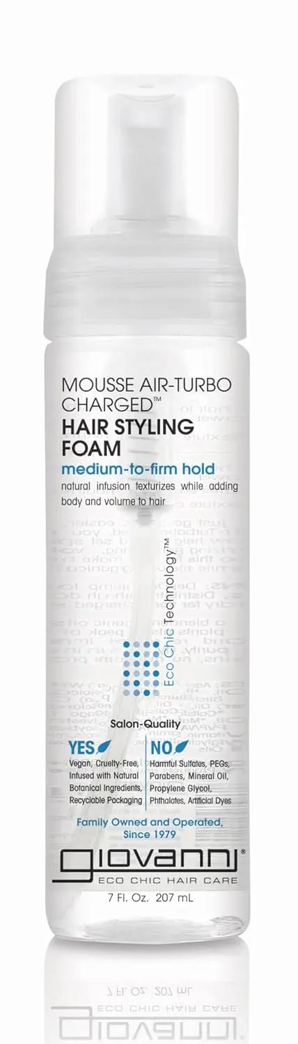 GIOVANNI Mousse Air-Turbo Charged, Hair Styling Foam - Lightweight for Natural Curls, Medium to Firm Hold, Add Texture & Shine, Curly Hair Products, No Parabens, Color Safe - 7 oz (Pack of 3)