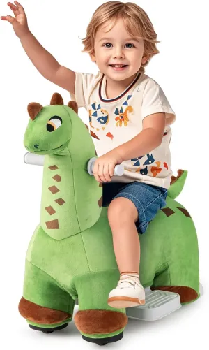 GLACER Dinosaur Ride on Toy, 6V Battery Powered Ride on Toy Car w/Comfortable Seat, Washable Cover, Foot Pedal, Music, Motorized Ride on Animal for Kids, Gift for Boys and Girls