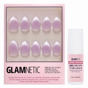 Glamnetic Press On Nails & Brush On Nail Glue Bundle - Fairy Dust | Short Oval Beige-Pink Nails with a Velvet Metallic Finish | 15 Sizes - 30 Nail Kit with Glue