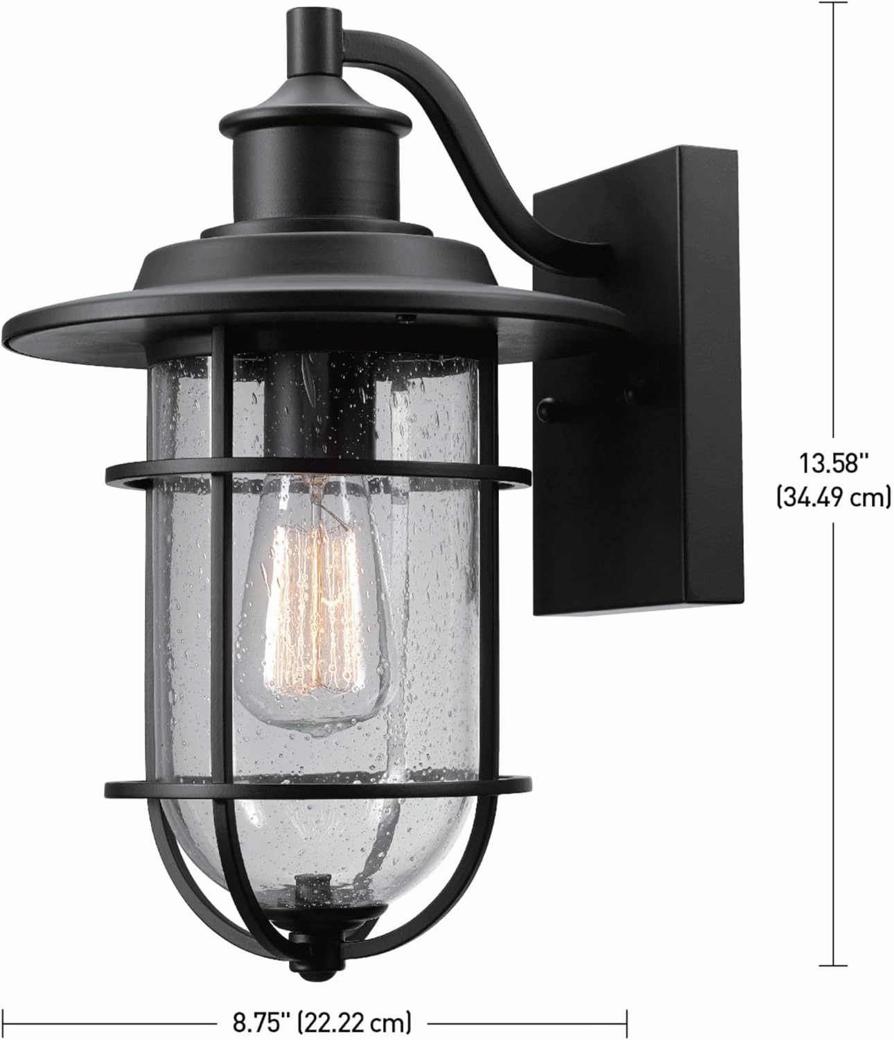 GLOBE Electric 44094 1-Light Outdoor/Indoor Wall Sconce, Black Finish, Seeded Glass Shade, Coastal Modern Design, Weather-Resistant, E26 Base
