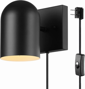 GLOBE Electric 65000098 1-Light Plug-in or Hardwire Wall Sconce, Matte Black, 6ft Black Braided Fabric Cord, in-Line Rocker Switch, Wall Lights for Living Room, Home Décor