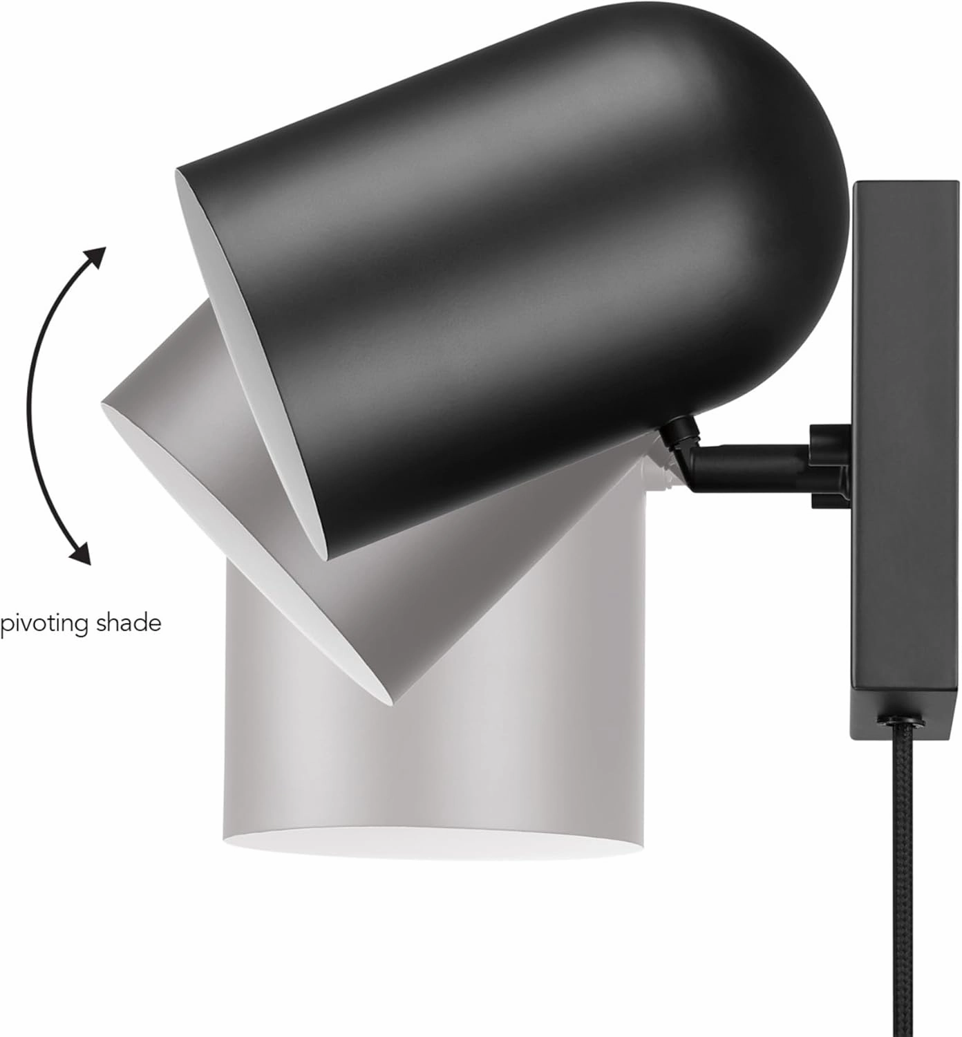 GLOBE Electric 65000098 1-Light Plug-in or Hardwire Wall Sconce, Matte Black, 6ft Black Braided Fabric Cord, in-Line Rocker Switch, Wall Lights for Living Room, Home Décor
