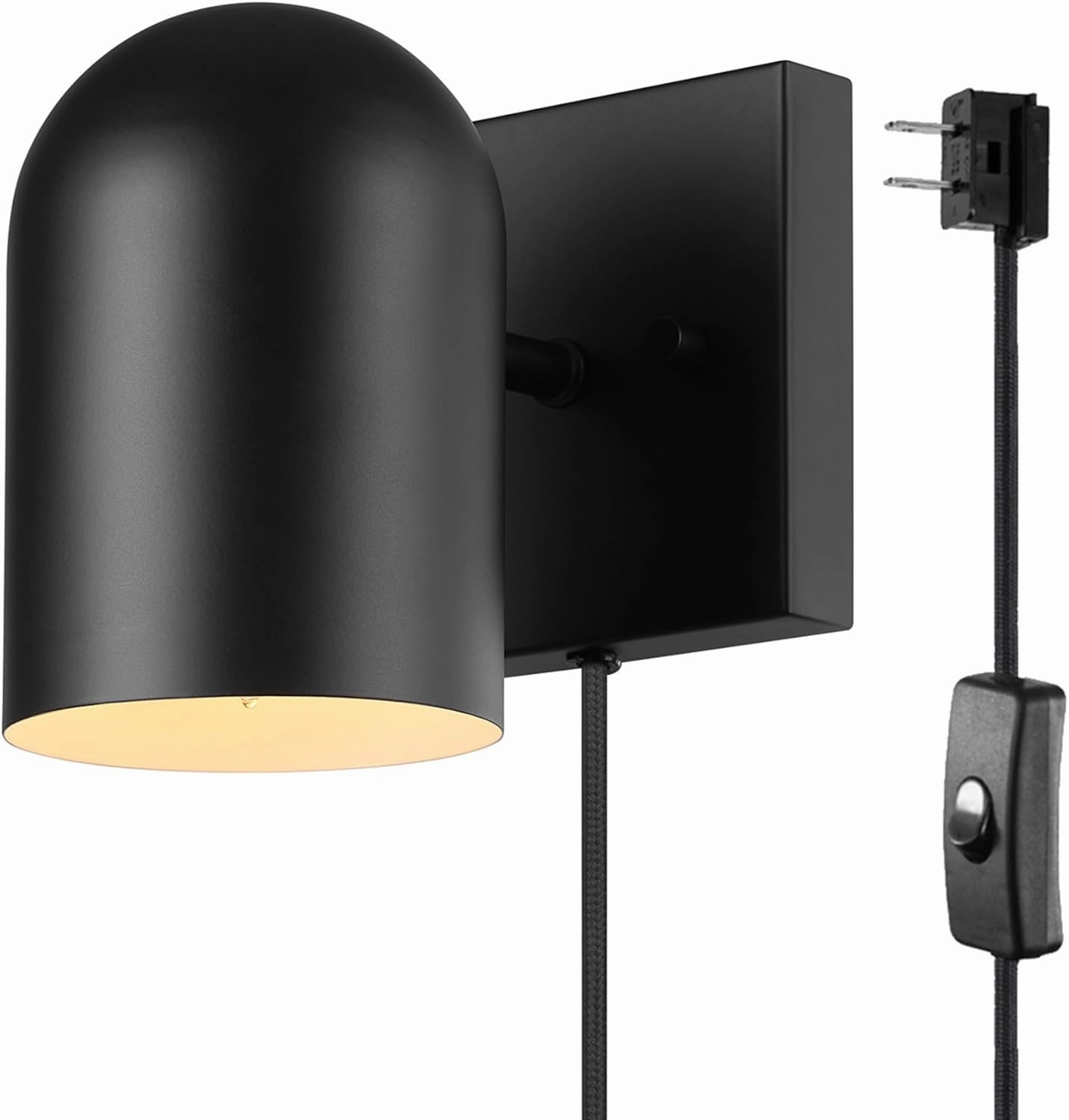 GLOBE Electric 65000098 1-Light Plug-in or Hardwire Wall Sconce, Matte Black, 6ft Black Braided Fabric Cord, in-Line Rocker Switch, Wall Lights for Living Room, Home Décor