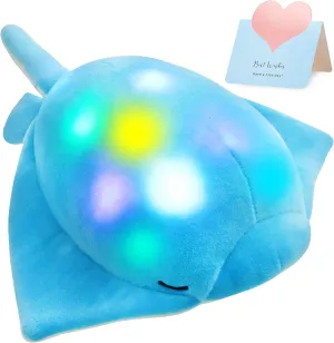 Glow Guards 12" Ray Light up Stuffed Sea Animal Soft Plush Toy with LED Night Lights Glow in The Dark Christmas Birthday Gifts for Toddler Kid