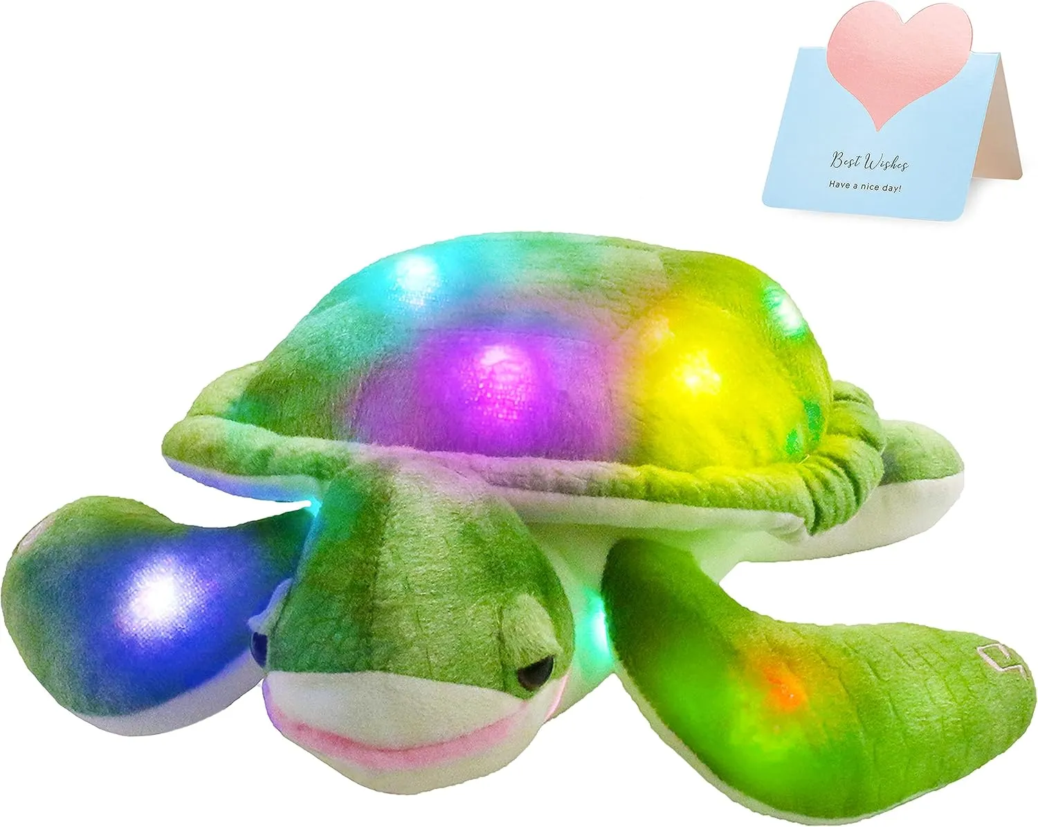 Glow Guards 14'' Light up Sea Turtle Stuffed Animal LED Soft Ocean Life Plush Toy Pillow with Colorful Night Lights Glowing Birthday Children's Day Gifts for Toddler Kids