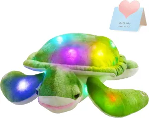 Glow Guards 14'' Light up Sea Turtle Stuffed Animal LED Soft Ocean Life Plush Toy Pillow with Colorful Night Lights Glowing Birthday Children's Day Gifts for Toddler Kids