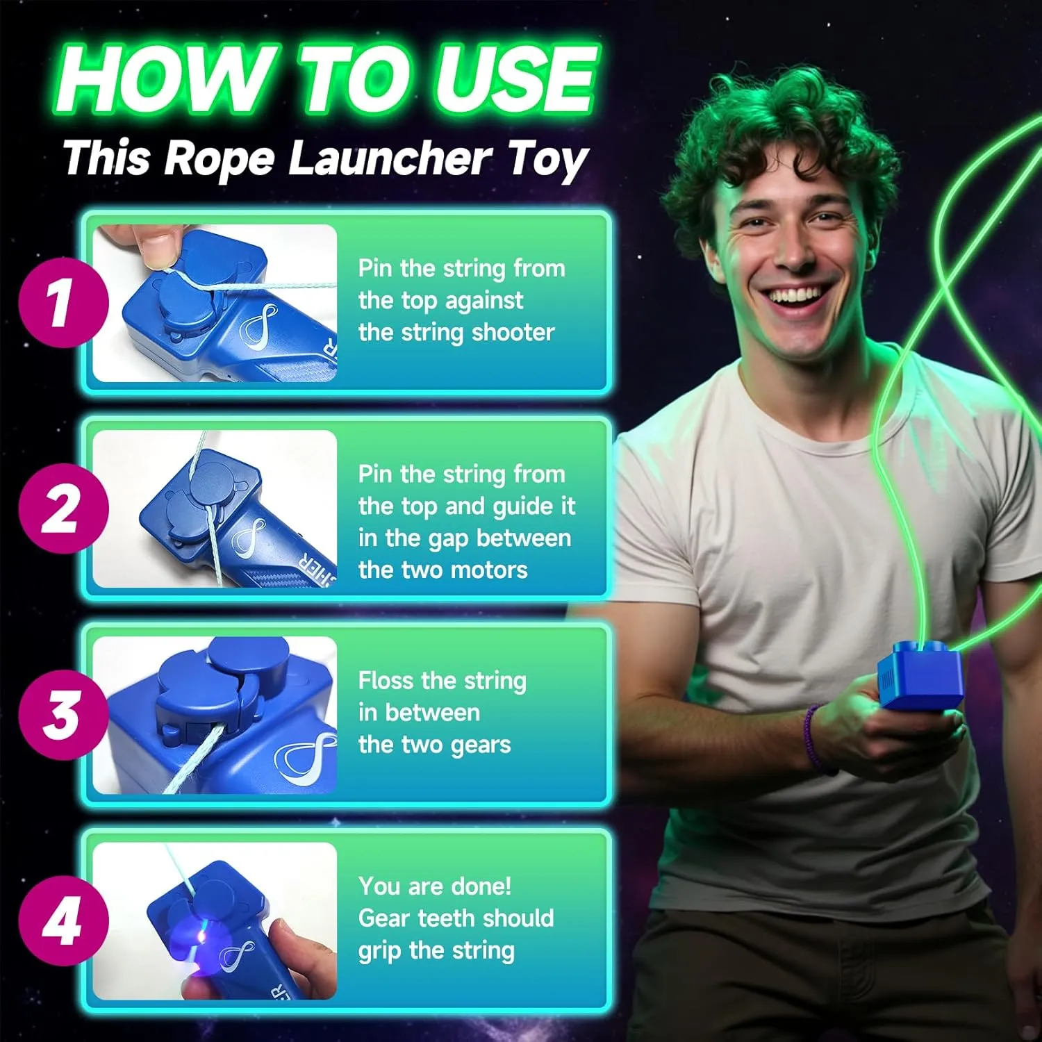 Glow in The Dark String Shooter, Luminous Rope Launcher, Lasso Stress Relief Toy for Adults and Children 6 , Hand Held Pressure Reducer LED, Birthday Gift