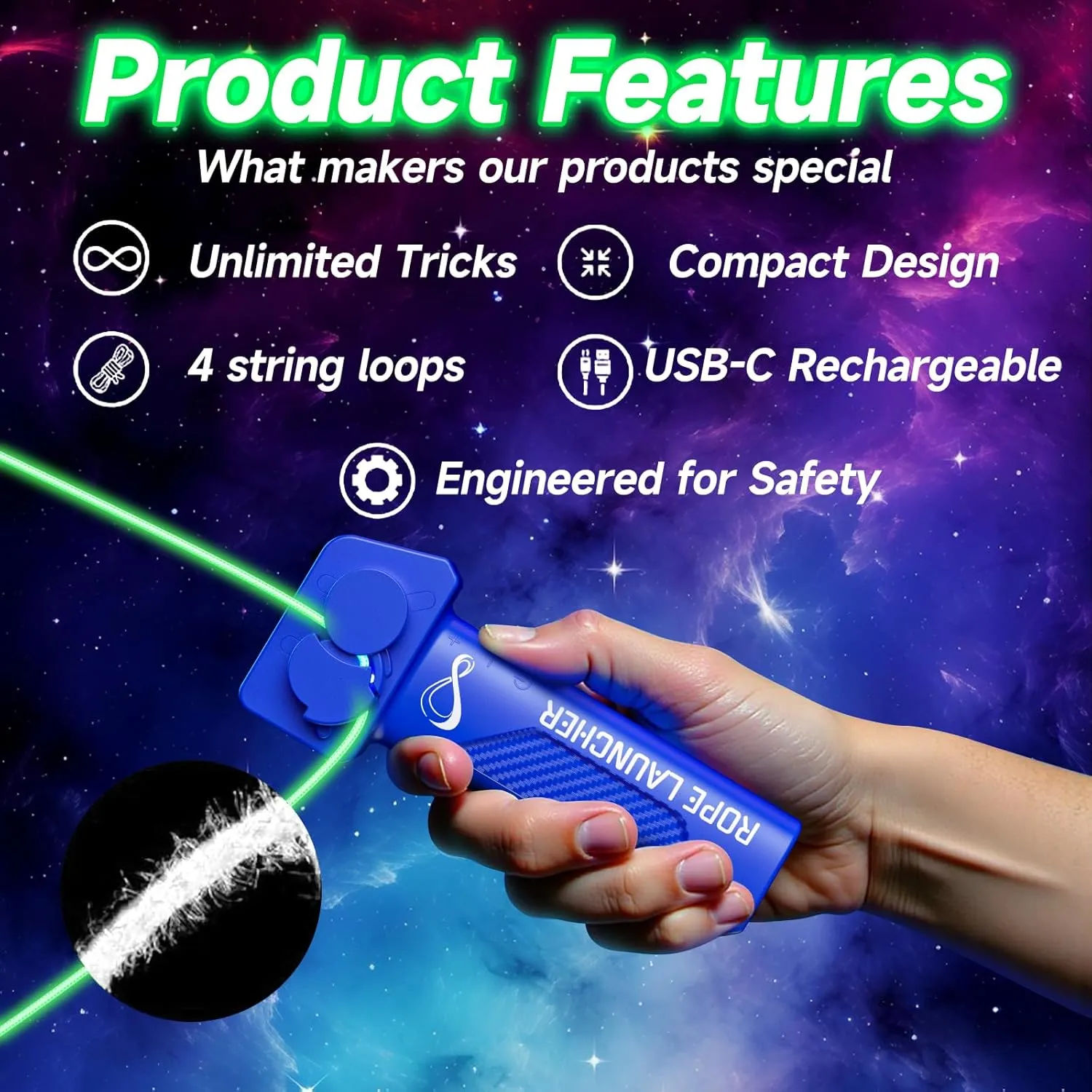 Glow in The Dark String Shooter, Luminous Rope Launcher, Lasso Stress Relief Toy for Adults and Children 6 , Hand Held Pressure Reducer LED, Birthday Gift