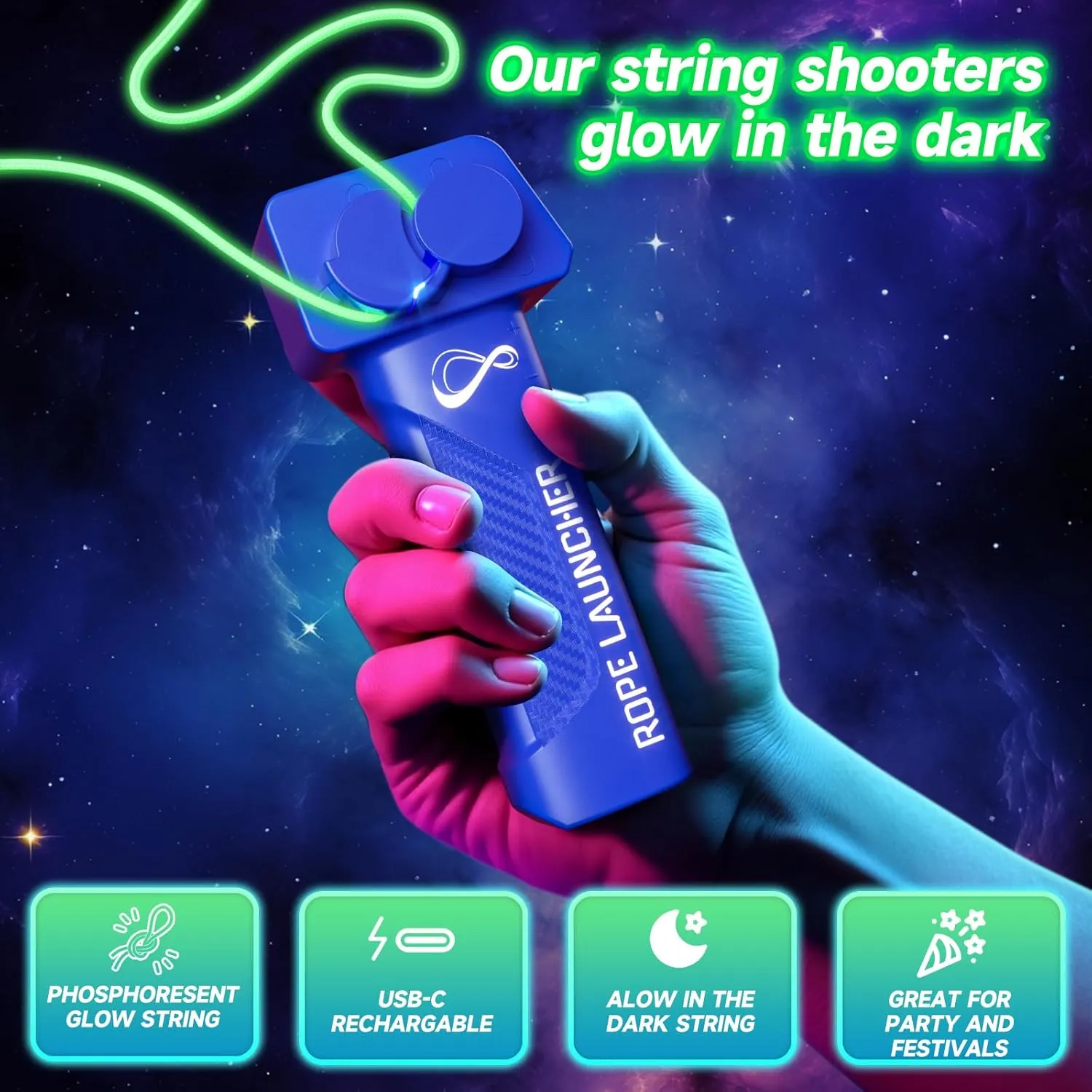 Glow in The Dark String Shooter, Luminous Rope Launcher, Lasso Stress Relief Toy for Adults and Children 6 , Hand Held Pressure Reducer LED, Birthday Gift
