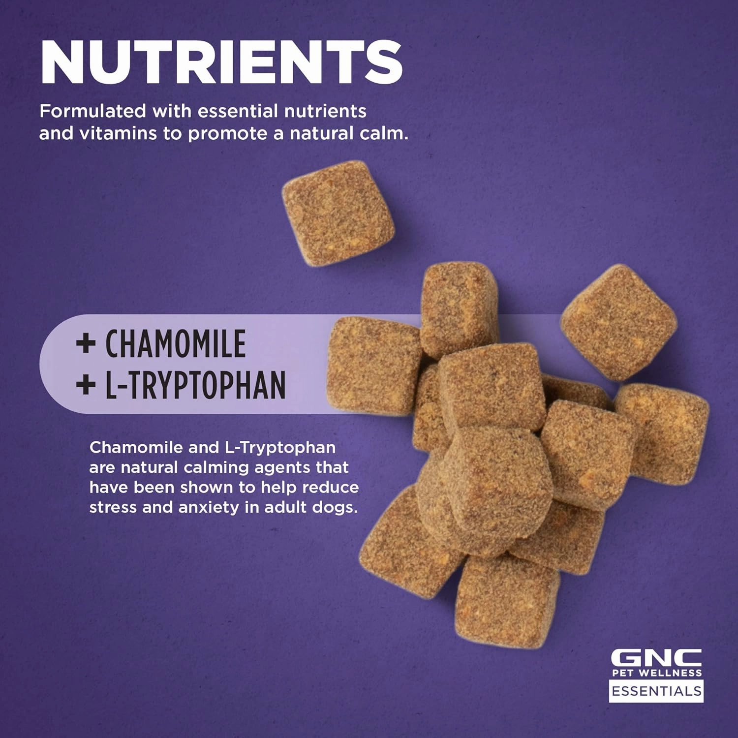 GNC for Pets Essentials Calming Soft Chew Dog Supplements | 60 Ct Bacon Flavor Dog Soft Chew Supplements for Calming and Relaxation | Adult Dog Calming Chews for Anxiety, White