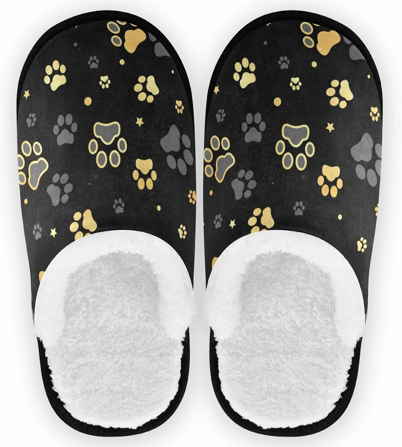 Gold Dog Paw Print Spa Slippers Funny Animal House Slippers Non Slip Memory Foam Closed Toe Travel Slippers Hotel Home Shoes for Women Men L