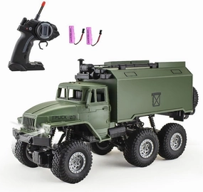GoolRC RC Military Truck, 1:16 Scale 6WD Remote Control Car, Off-Road RC Crawler, RC Army Cars with LED Light and 2 Batteries, All Terrain RC Military Transport Truck for Kids and Adults