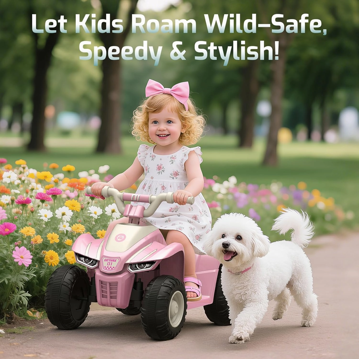 Gotrax RT1 12V Kids Ride-On Toy for Toddlers, Max 1.5mph Speed w/Rechargeable Battery up to 80 Minutes, 8" Tire 4-Wheeler ATV, Anti-Rollover & Push-Button Accelerator Electric Car Vehicles for Kid