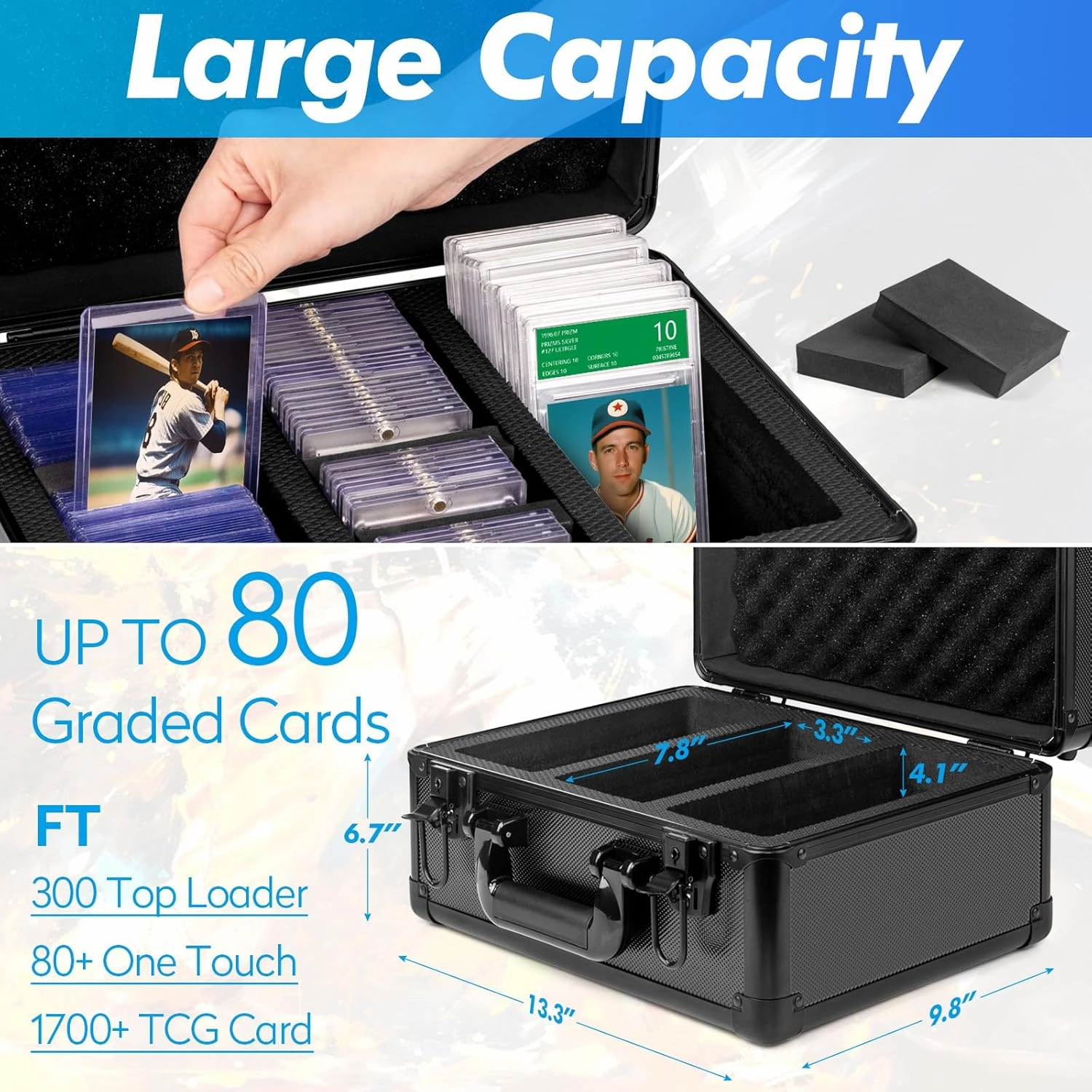 Graded Card Storage Box, Top Loaders Storage Case, Sports Trading Card Box, Cards Slab Case PSA MTG CSG BGS SGC One Touch Magnetic Card Holder, Collector Waterproof Carrying Boxes (Large)
