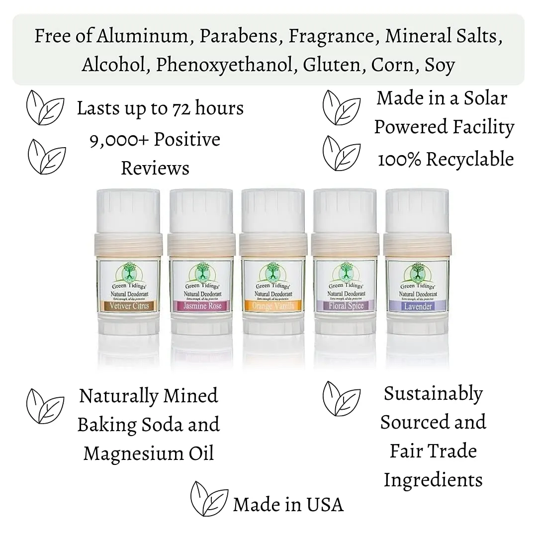 Green Tidings Natural Lavender Deodorant | Vegan, Organic for Men and Women, Fragrance Free & Aluminum Free, Underarm Antiperspirant (Lavender, 2.7 Ounces (3 Pack))
