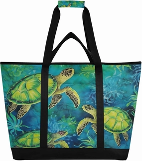 Green Turtle Reusable Insulated Lunchbox Cooler Bag, Leakproof Kitchen Grocery Bag Collapsible Portable Cooler Tote Bag for Picnic, Camping, Office, Travel