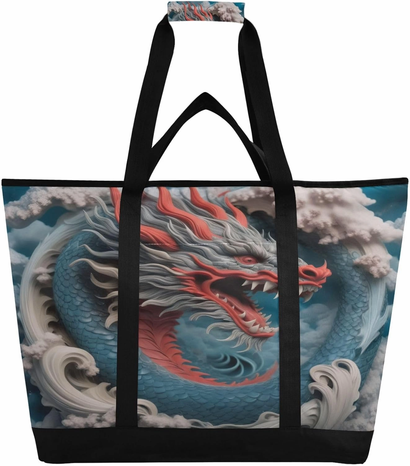 Grey Cloud Dragon Reusable Insulated Lunchbox Cooler Bag, Leakproof Kitchen Grocery Bag Collapsible Portable Cooler Tote Bag for Picnic, Camping, Office, Travel