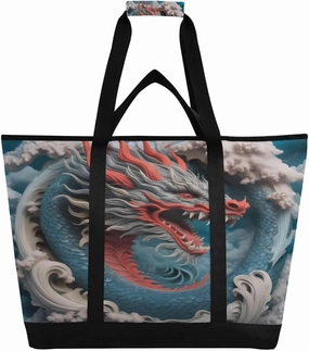 Grey Cloud Dragon Reusable Insulated Lunchbox Cooler Bag, Leakproof Kitchen Grocery Bag Collapsible Portable Cooler Tote Bag for Picnic, Camping, Office, Travel