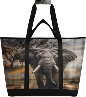 Grey Elephant Tropical African Reusable Insulated Lunchbox Cooler Bag, Leakproof Kitchen Grocery Bag Collapsible Portable Cooler Tote Bag for Picnic, Camping, Office, Travel