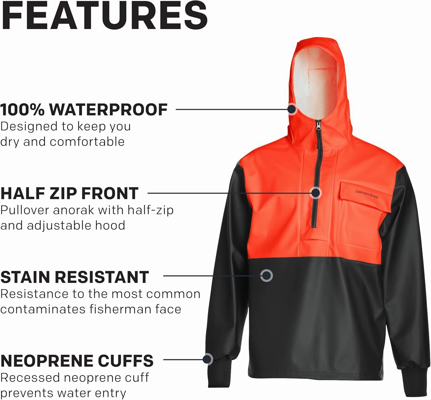 Grundens Men’s Neptune Commercial Fishing Pullover Anorak | Waterproof, Adjustable