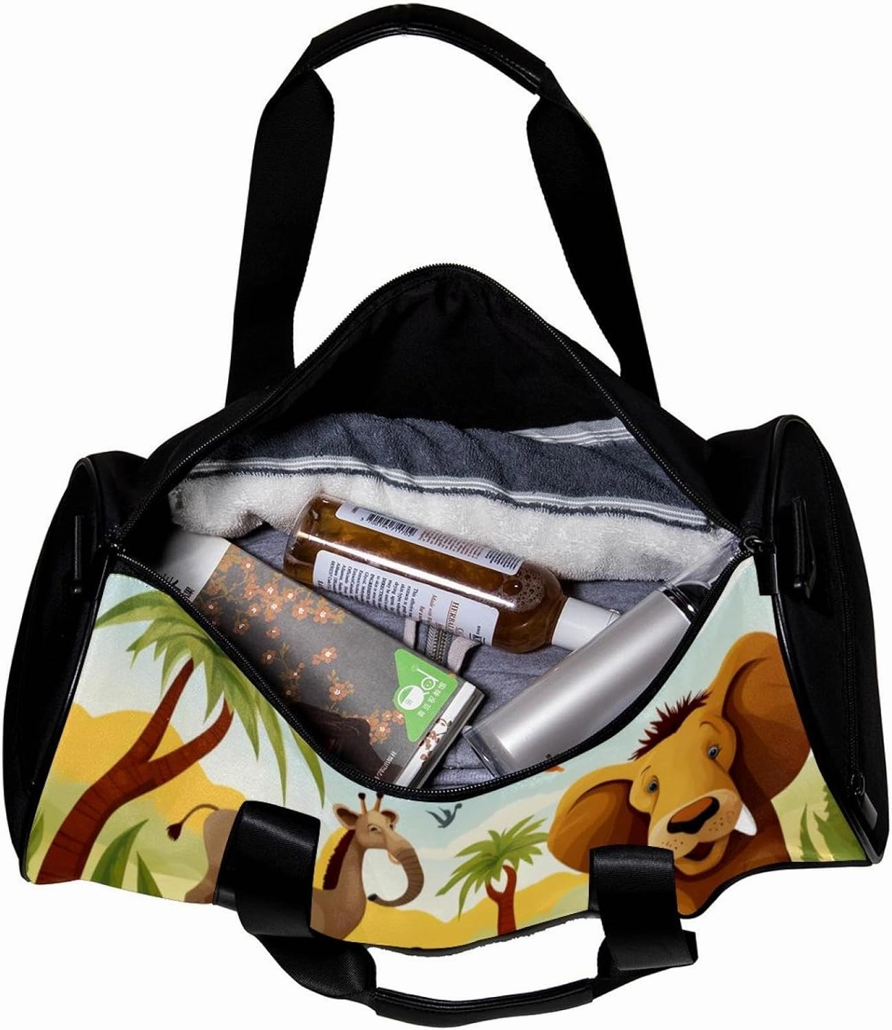 Gym Bag for Women,Small Gym Bag for Men,Zoo Cartoon Forest Animals,Overnight Bag