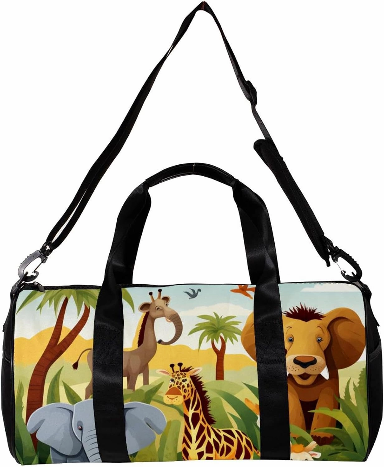 Gym Bag for Women,Small Gym Bag for Men,Zoo Cartoon Forest Animals,Overnight Bag