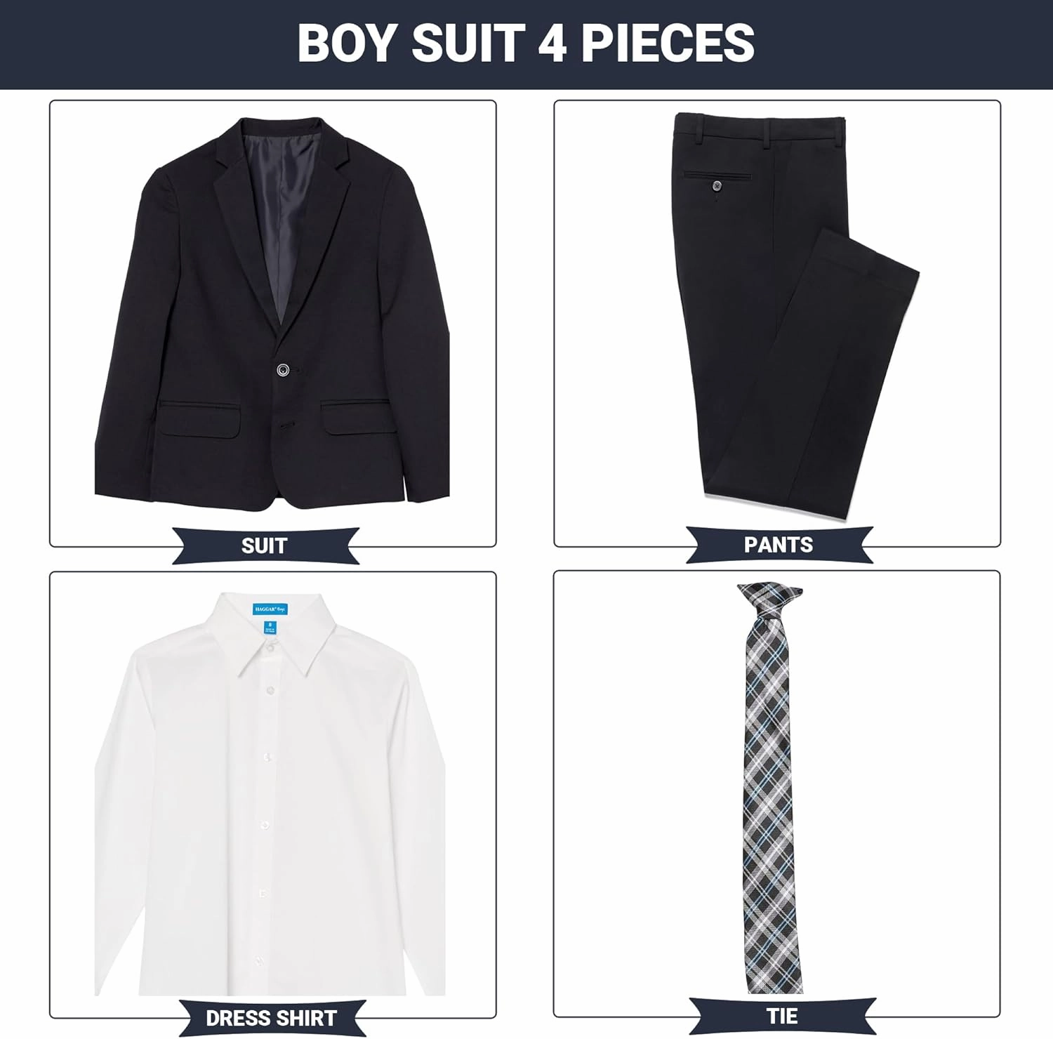 Haggar Boys' 4-Piece Suit, Dress Shirt & Tie Set