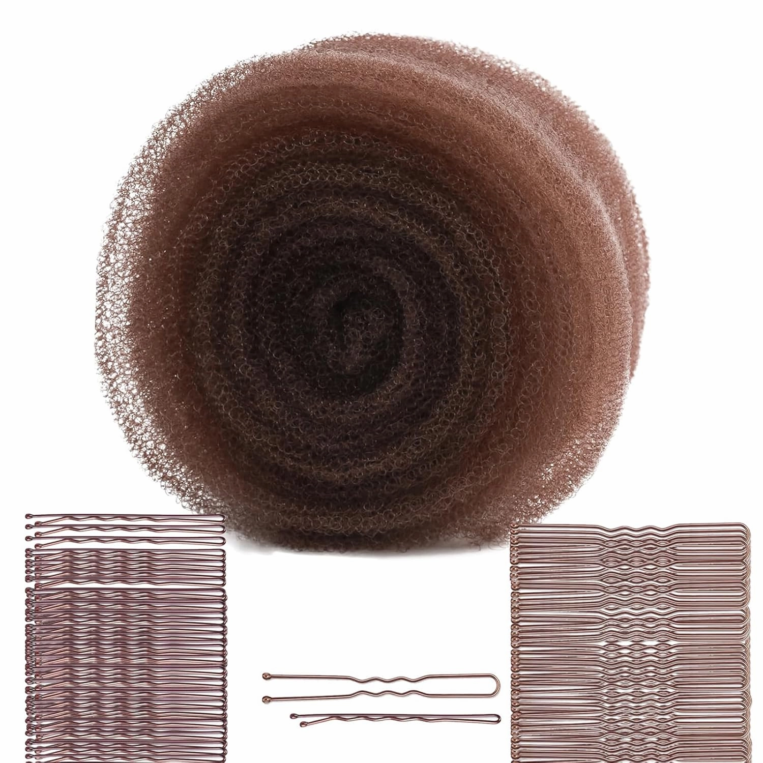 Hair Sponge for Updos with 100pcs Hairpins, Hair Filler for Updo, Volume and Bun Maker Tool, Hair Bumps for Volume Insert, Tan Brown Hair Filler&Padding for Updo (Light brown)