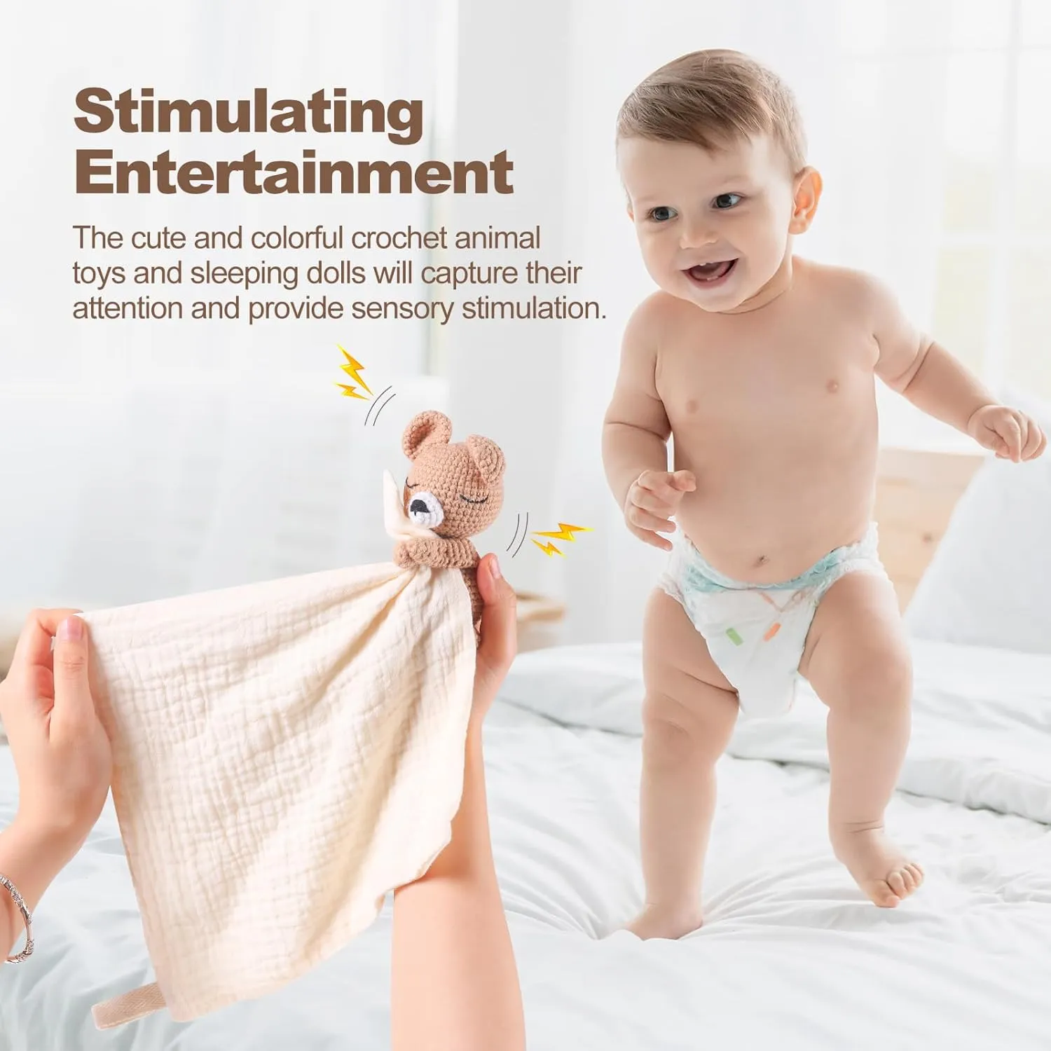 Handmade Bear Rattle and Teddy Bear: Unique Knit Baby Rattle and Plush Toys for 0-6 Months Infant, Newborn and Baby Doll Blanket Toys with Soothing Features for Peaceful Sleep