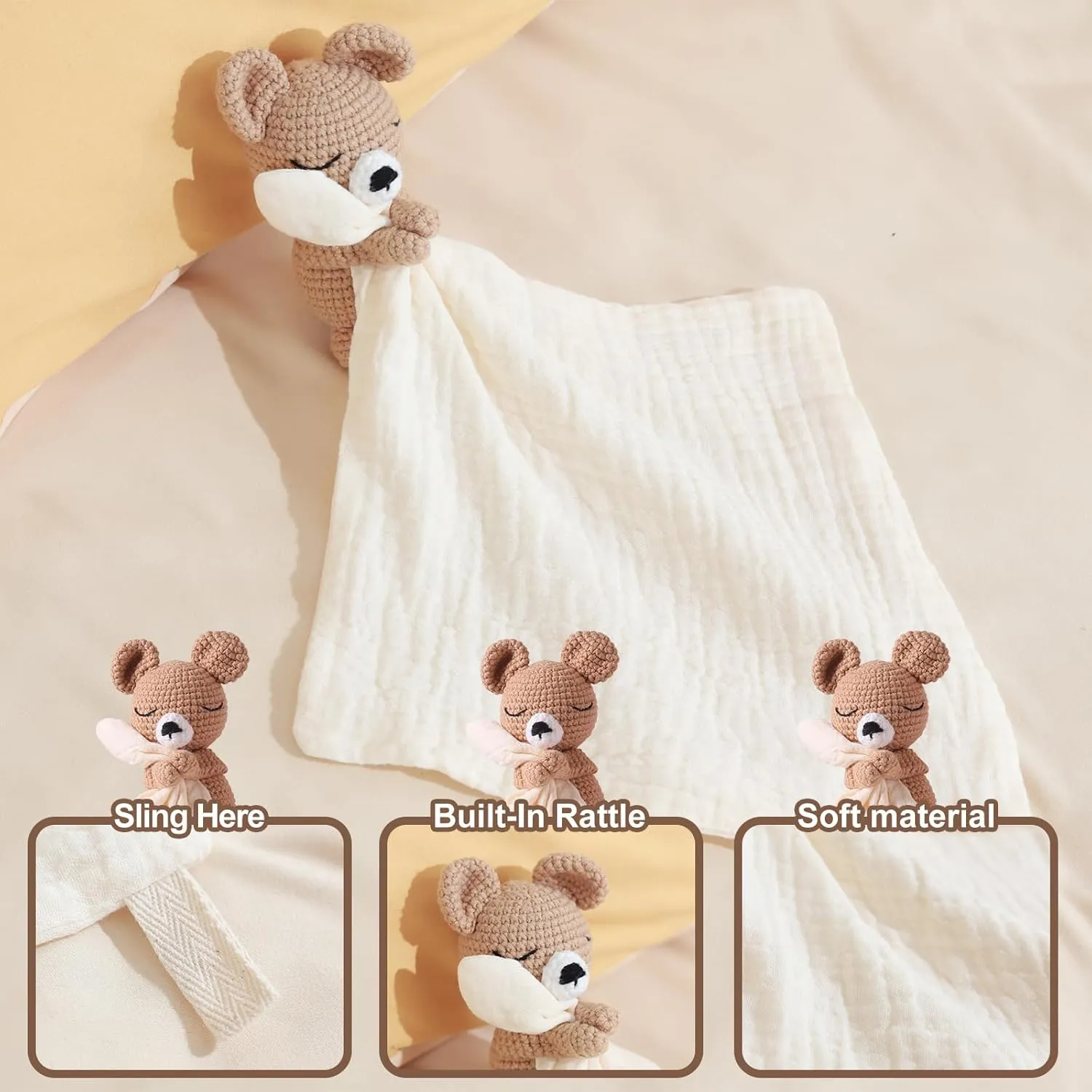 Handmade Bear Rattle and Teddy Bear: Unique Knit Baby Rattle and Plush Toys for 0-6 Months Infant, Newborn and Baby Doll Blanket Toys with Soothing Features for Peaceful Sleep