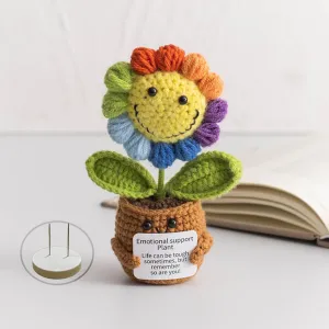 Handmade Crochet Sunflower Doll - Emotional Support Gift for Women, Therapy Plush Toy with Stand, Self Care Mental Health Decor, Birthday Valentines Gift