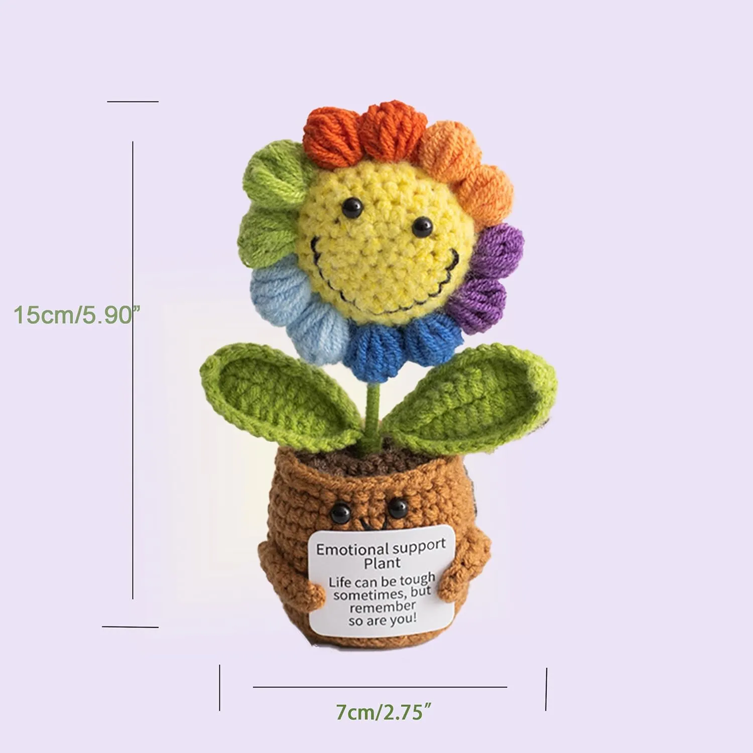 Handmade Crochet Sunflower Doll - Emotional Support Gift for Women, Therapy Plush Toy with Stand, Self Care Mental Health Decor, Birthday Valentines Gift