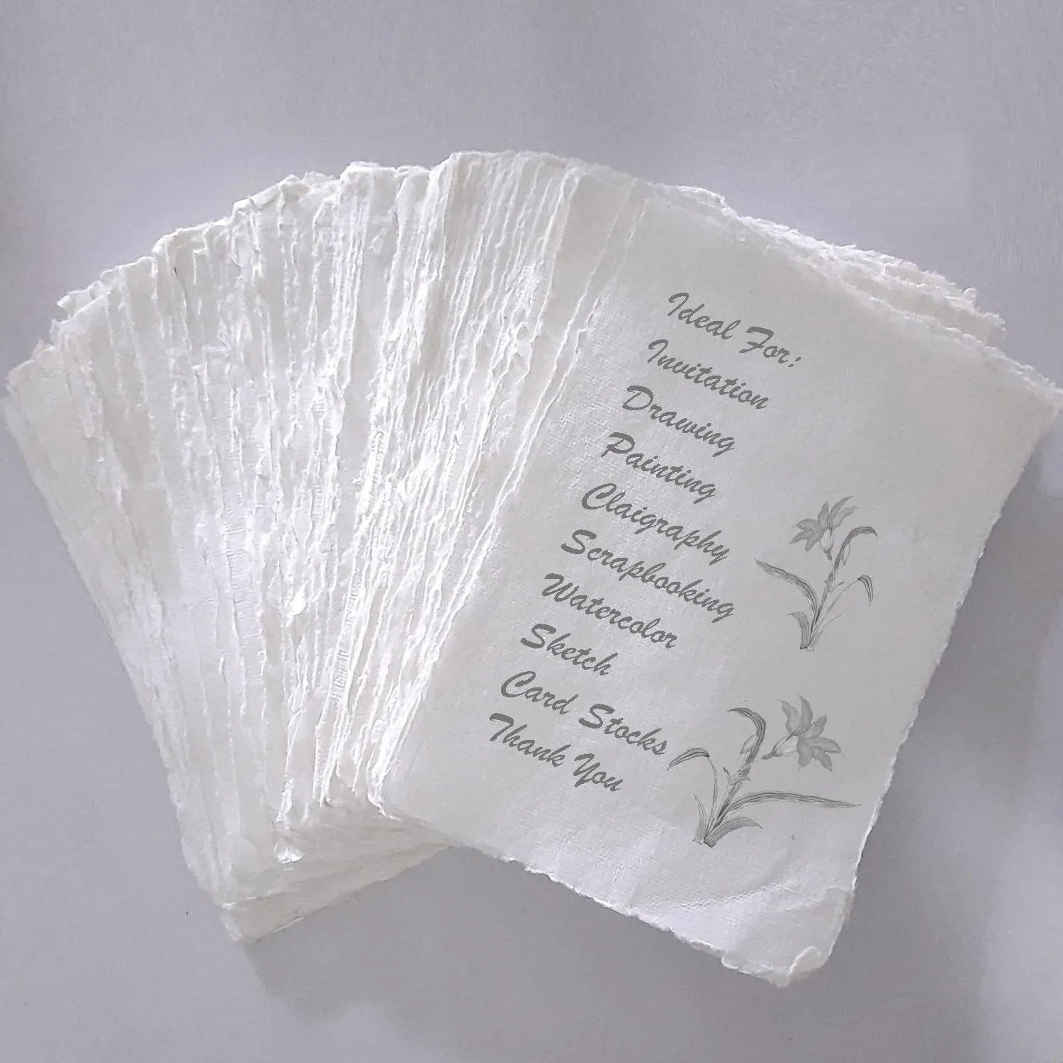 Handmade Off-White Deckle Edge Blank Paper - Mixed Media, Calligraphy, Watercolor, Postcards, Invitations, Crafts, and Announcements - Thick 150 GSM, Pack of 100 Sheets (5" x 3" Off-White)