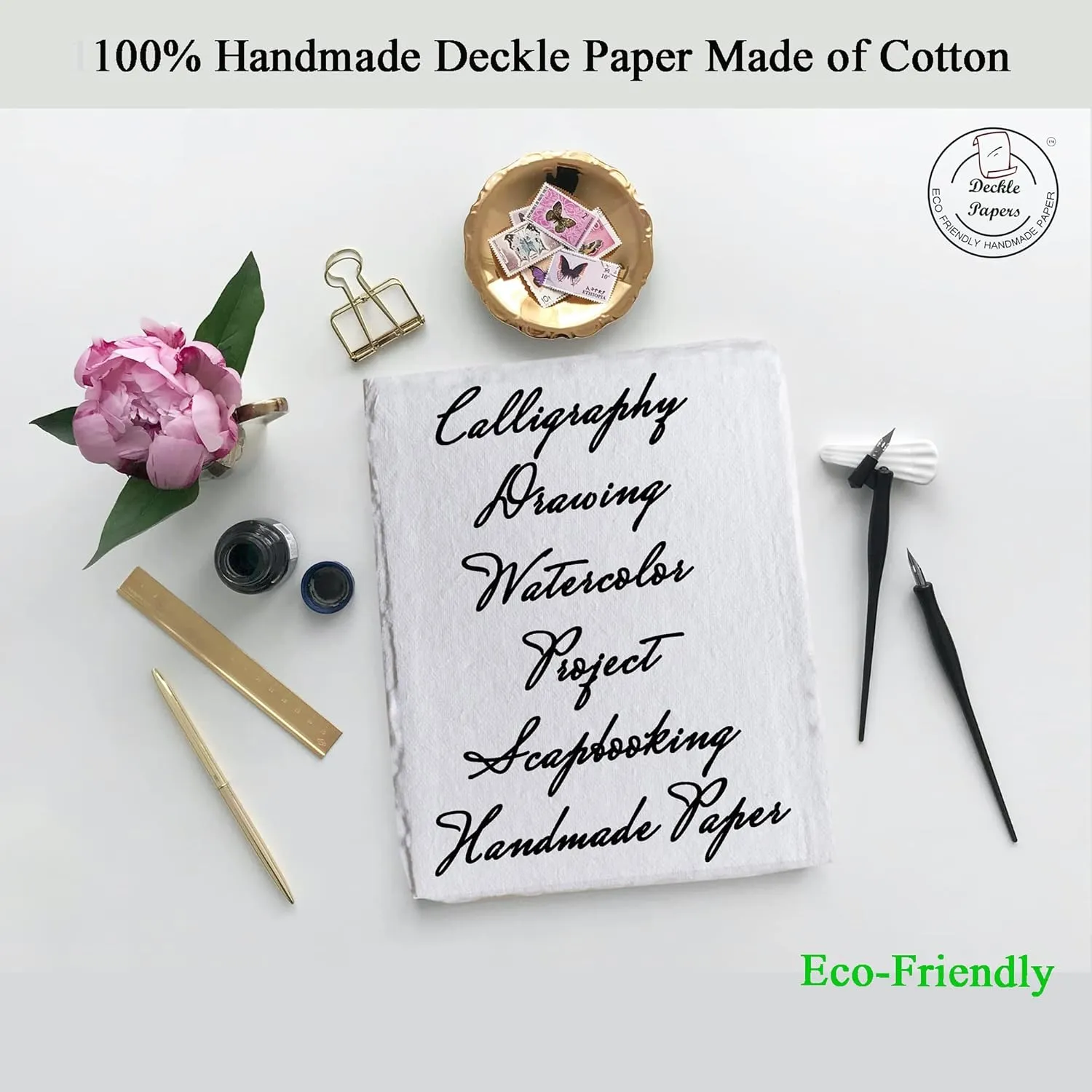 Handmade Off-White Deckle Edge Blank Paper - Mixed Media, Calligraphy, Watercolor, Postcards, Invitations, Crafts, and Announcements - Thick 150 GSM, Pack of 100 Sheets (5" x 3" Off-White)
