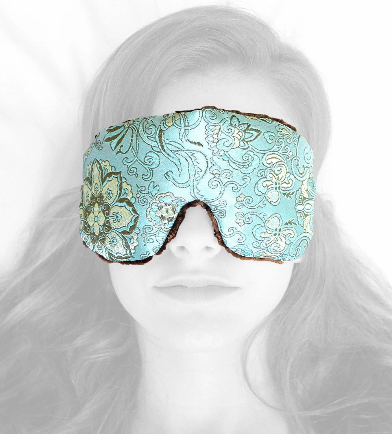 Handmade Opulence Eye Mask Pillow - Weighted Flaxseed Fill, Unscented, Satin & Velvet, Adjustable Strap - Ideal for Meditation & Restful Sleep - Blue Lagoon - TEMF-BL
