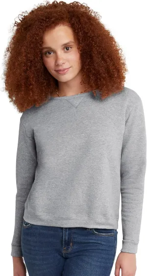 Hanes Women's Ecosmart V-Notch Crewneck Sweatshirt, Fleece Pullover Sweatshirt For Women