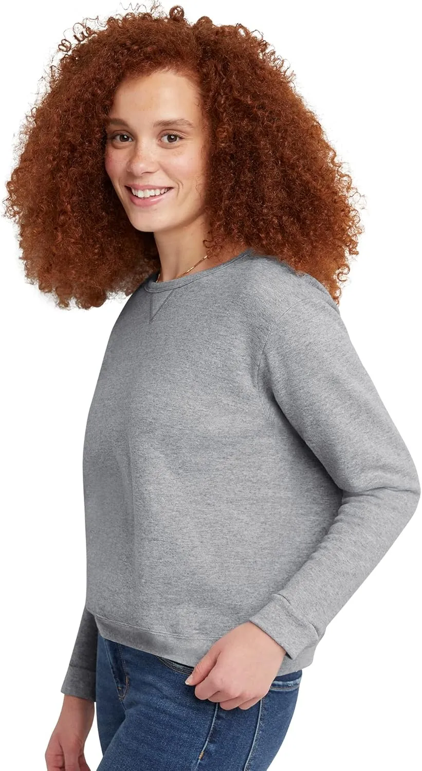 Hanes Women's Ecosmart V-Notch Crewneck Sweatshirt, Fleece Pullover Sweatshirt For Women