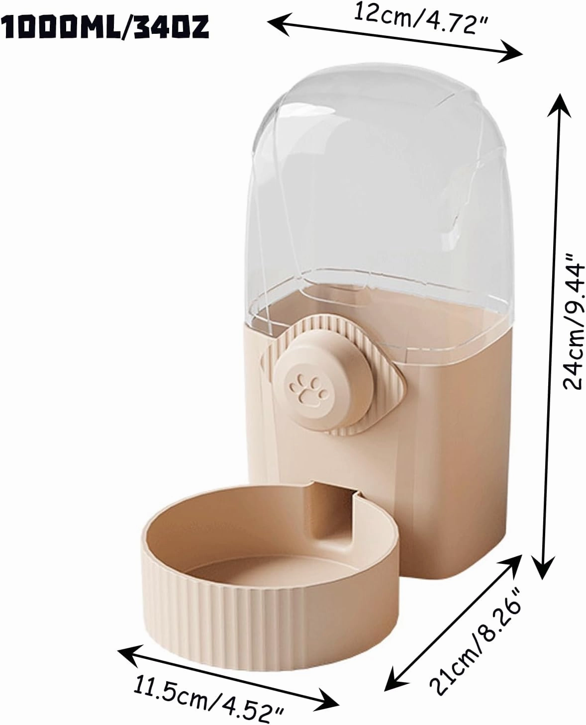 Hanging Cage Automatic Pet Food Water Dispenser 34oz, Large Capacity Feeder Gravity Refill Food and Siphon Suction Water Set for Dog Cat Rabbit Chinchilla and Ferret (Water Dispenser)