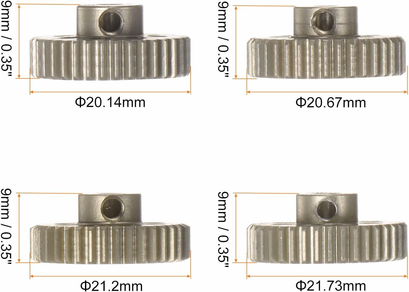 HARFINGTON 48P Hardened Pinion Motor Gear Set 4pcs 36T 37T 38T 39T Fit 1/8 inch RC Motor Shaft 48 Pitch 7075 Aluminum Gears for RC Car, with Hex Key