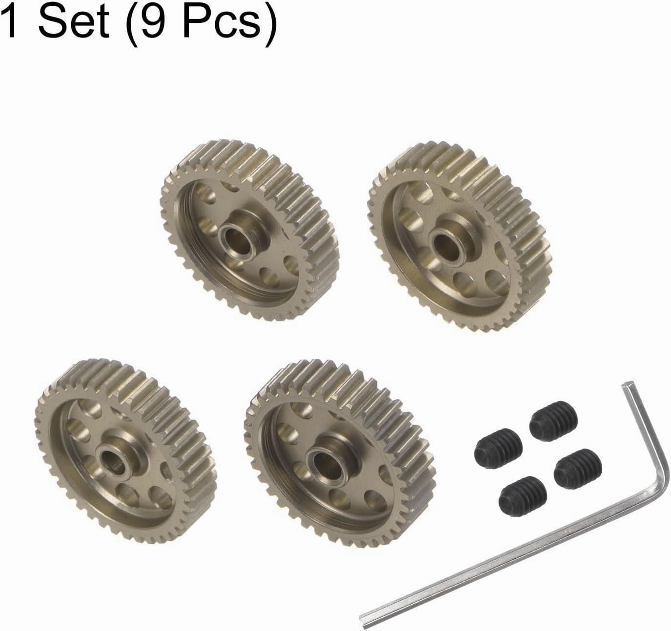 HARFINGTON 48P Hardened Pinion Motor Gear Set 4pcs 36T 37T 38T 39T Fit 1/8 inch RC Motor Shaft 48 Pitch 7075 Aluminum Gears for RC Car, with Hex Key
