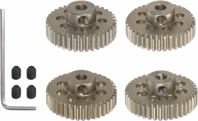 HARFINGTON 48P Hardened Pinion Motor Gear Set 4pcs 36T 37T 38T 39T Fit 1/8 inch RC Motor Shaft 48 Pitch 7075 Aluminum Gears for RC Car, with Hex Key
